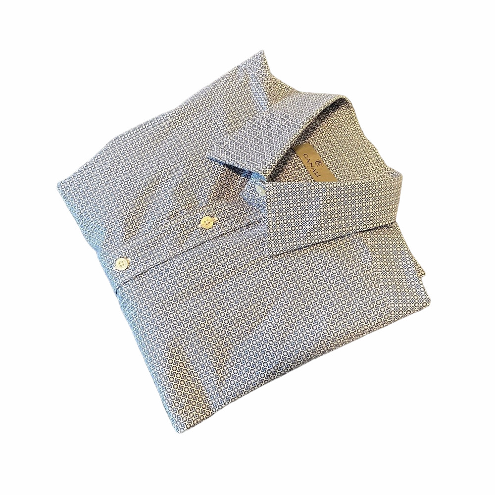 Canali Men's Blue Patterned Shirt Size XL